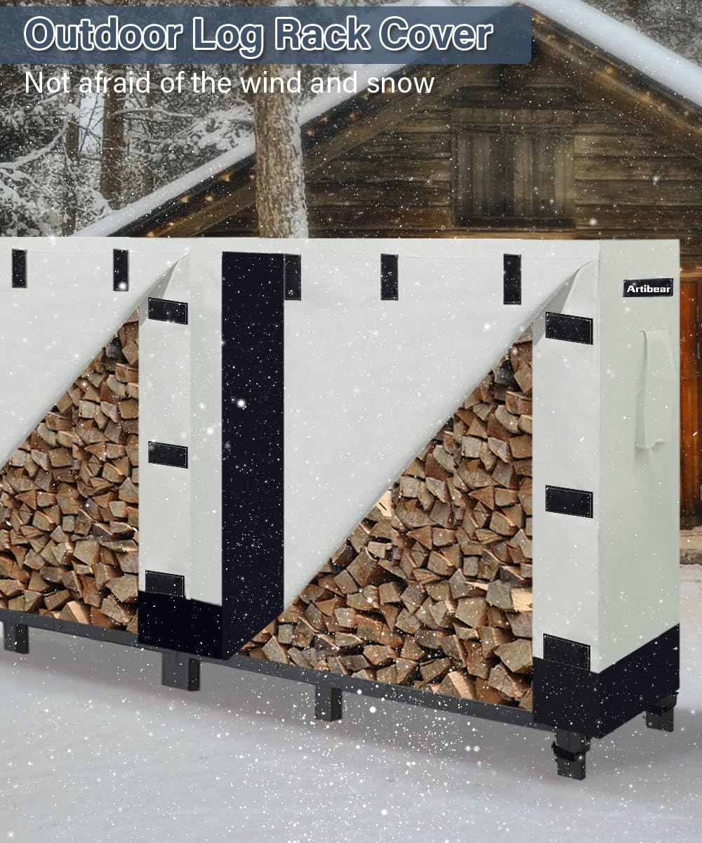 8ft firewood rack cover for wood holder, waterproof showing dimensions