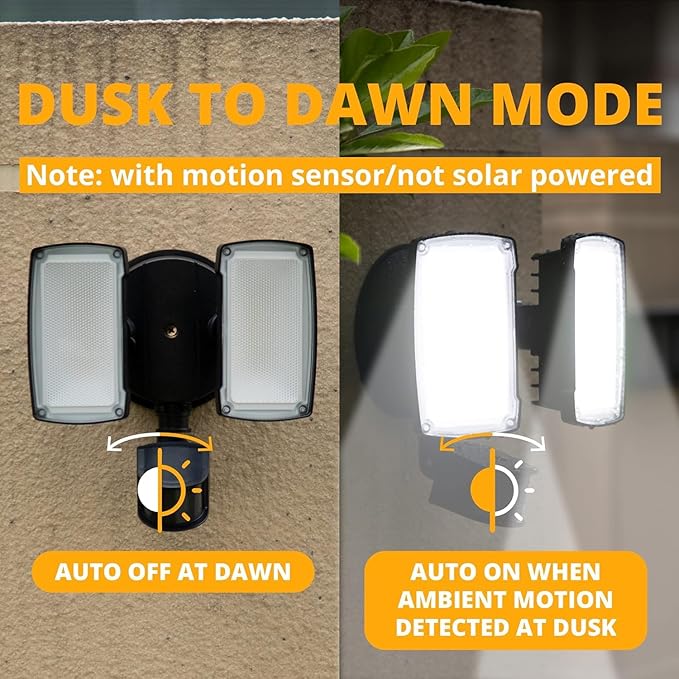 UME 2 Pack 19W LED Flood Light Motion Sensor Outdoor, 2 Adjustable Head