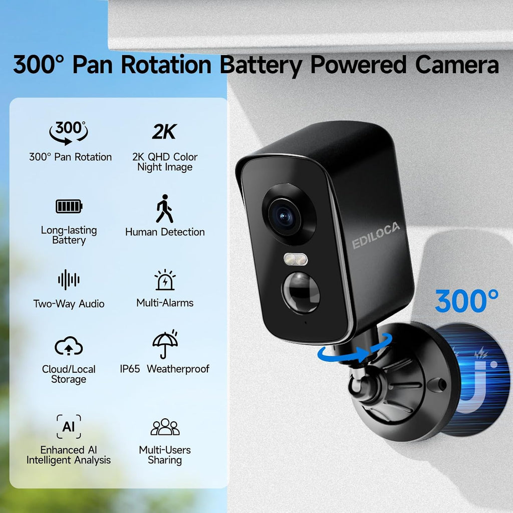 magnetic security cameras wireless outdoor, 2k pan rotating, close-up detail