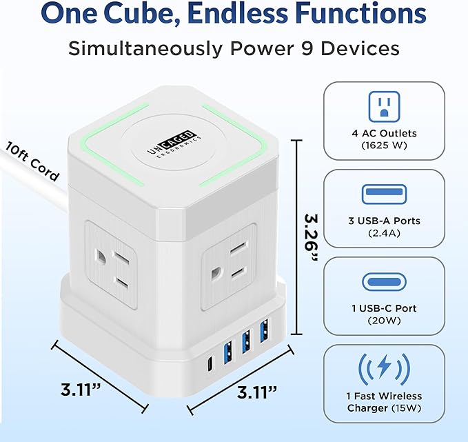 Uncaged Ergonomics Wireless Cube Charger & Power Strip