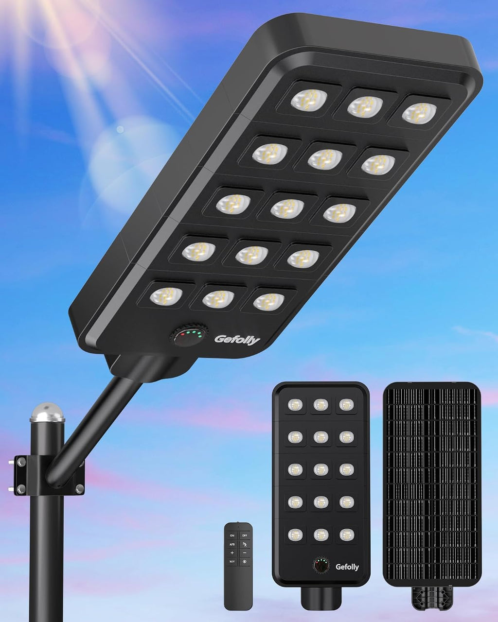 Gefolly G-15000W Solar Street Light Outdoor, Wide Angle Commercial Parking Lot
