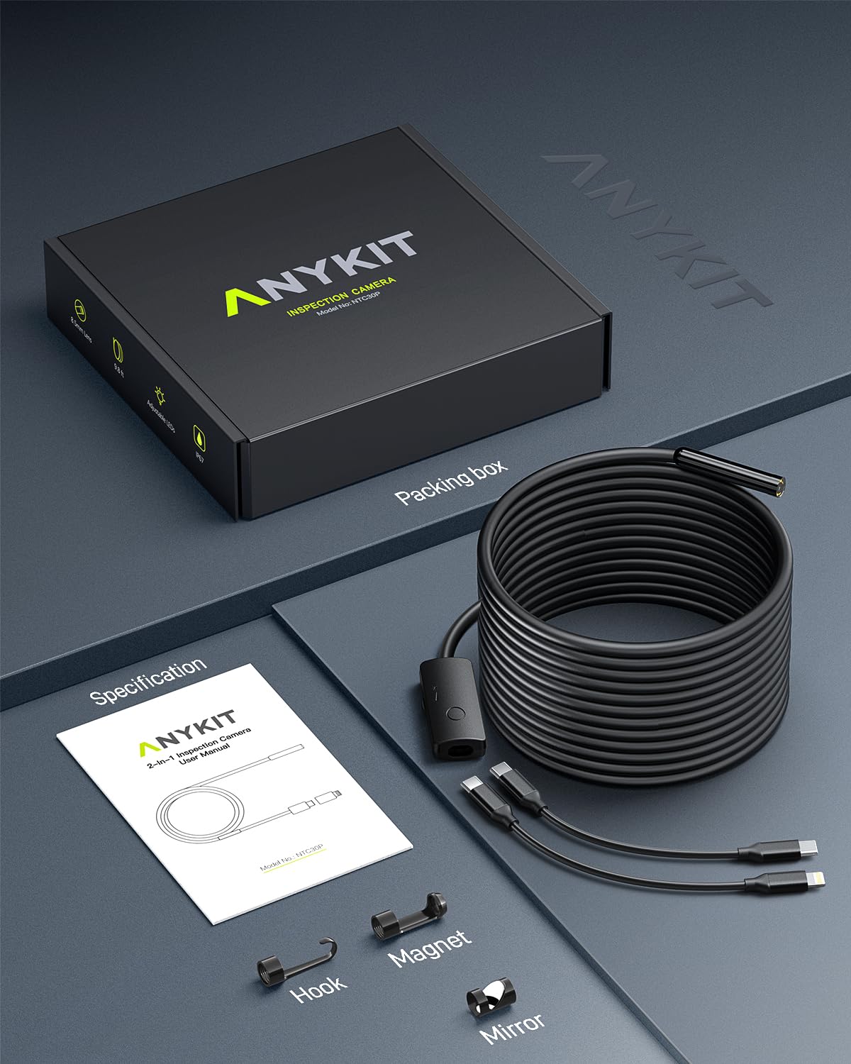 anykit endoscope camera with light, 1920p hd borescope, view 9