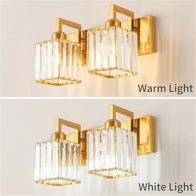 FDPBY Modern Bathroom Vanity Light 2-Lights Gold Crystal Wall Lamp Bathroom