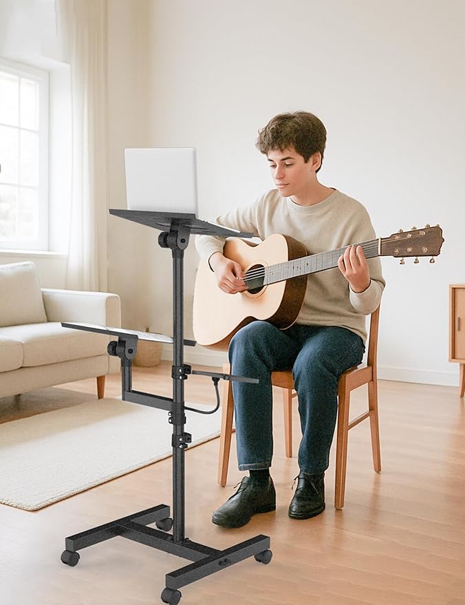 ORWOD Projector and Laptop Stand Tripod, 2 Shelves Mobile Laptop Tripod Stand