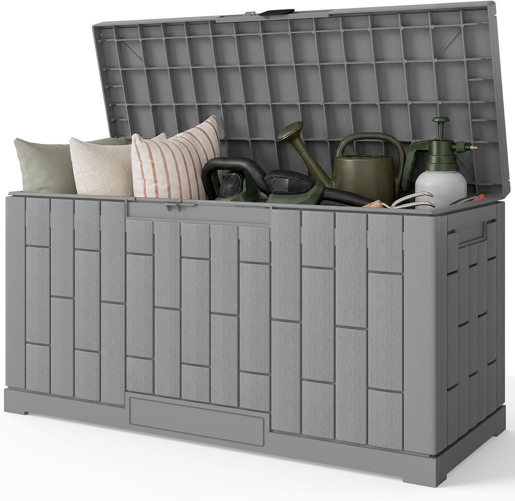 Outdoor Storage Box, 60 Gallon Waterproof Resin Patio Deck Box (Grey)