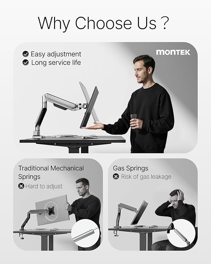 monTEK Deluxe Monitor Arm with USB A/C up to 40 Inch Holds 26.4 lbs Curved