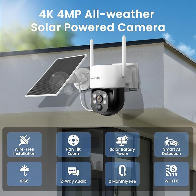 xmartO Solar/Battery-Powered Wire-Free PTZ Home Security Camera Wireless