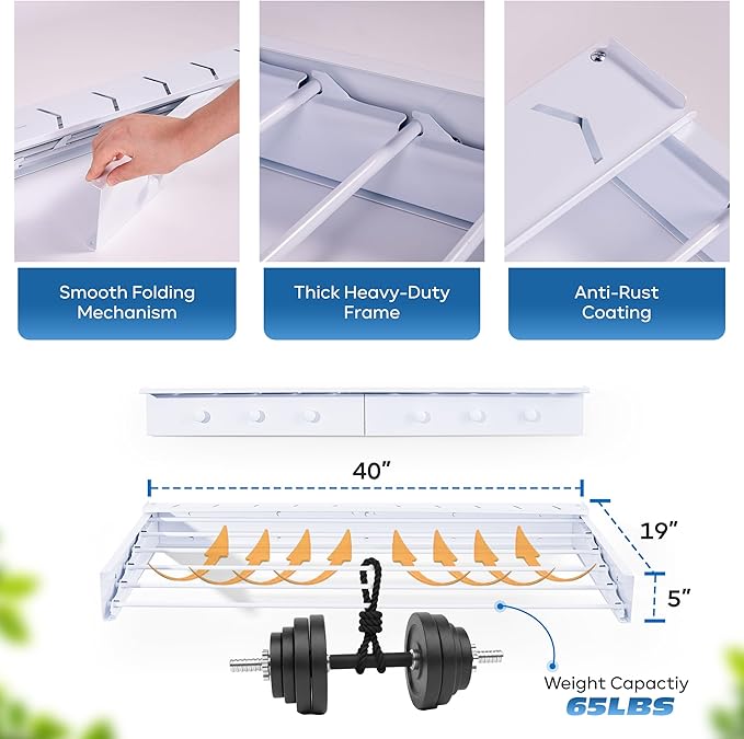 40" Premium Aluminium Foldable Clothes Drying Rack Included Shelf