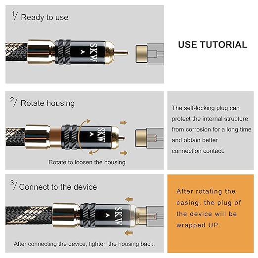 SKW Audiophiles Subwoofer Lock RCA Cable RCA to RCA Multiple Shield