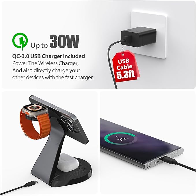 3 in 1 Charging Station for Apple Devices, Mag-Safe Charger Stand Fast Charging