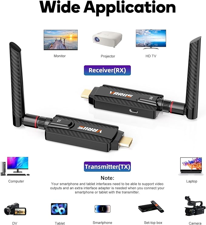 Vrriis Wireless HDMI Transmitter and Receiver, Plug and Play, 1080P Wireless