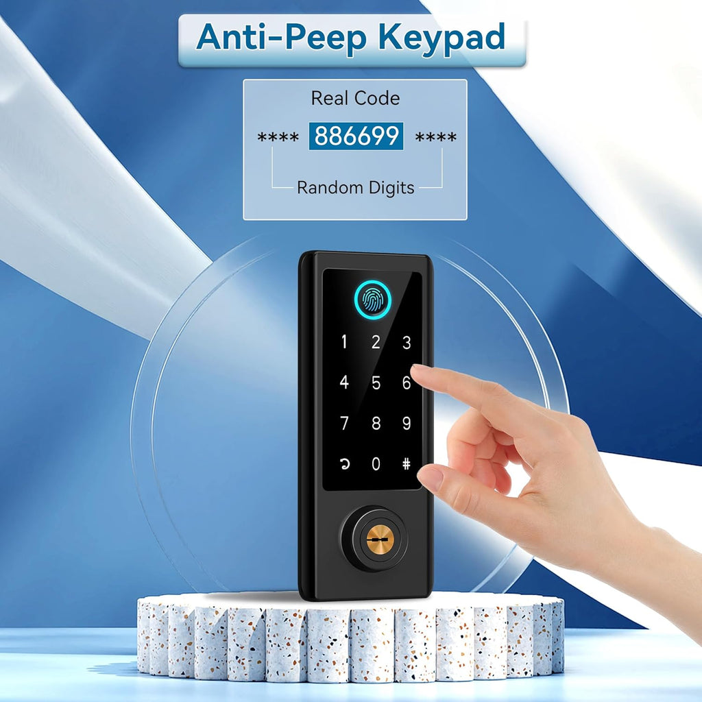 fingerprint door lock with handle sets, bebasia app, close-up detail