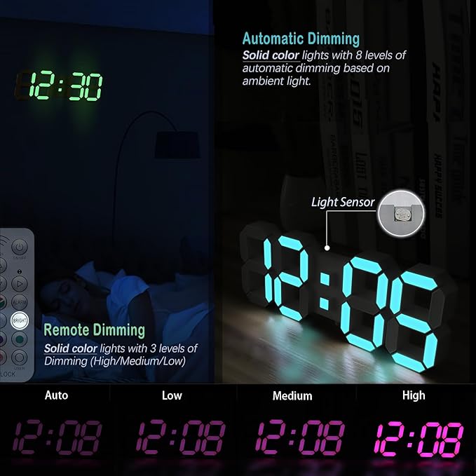 KOSUMOSU LED Wall Clock 15" RGB Digital LED Clock