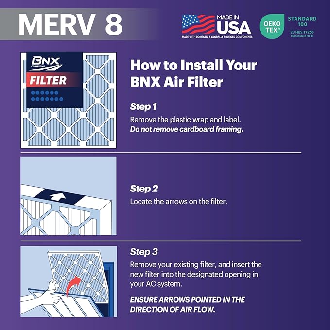 BNX TruFilter 14x24x1 Air Filter MERV 8 (4-Pack)