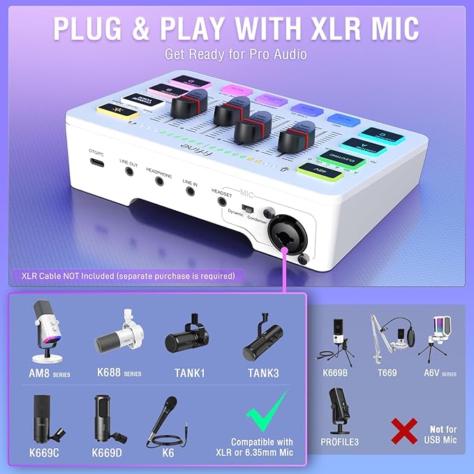 FIFINE Audio Mixer, Gaming Streaming PC Mixer