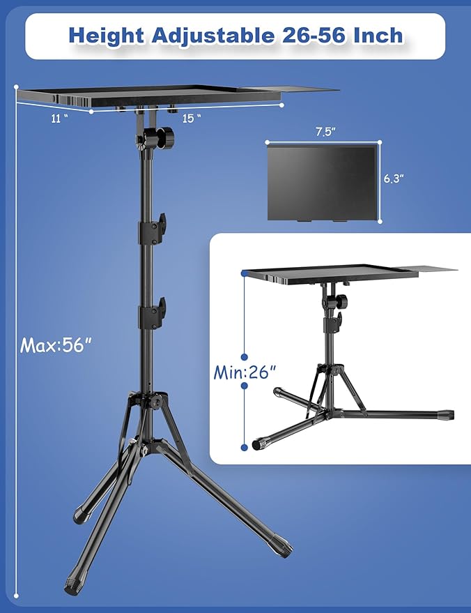 Projector Stand Tripod, Adjustable Height 26 to 56 Inch Laptop Tripod, Laptop