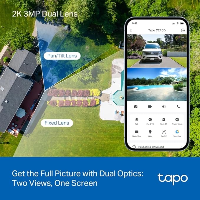 Tapo 2K 3MP Indoor/Outdoor Dual Lens Pan/Tilt Security Camera – 125° Wide-Angle