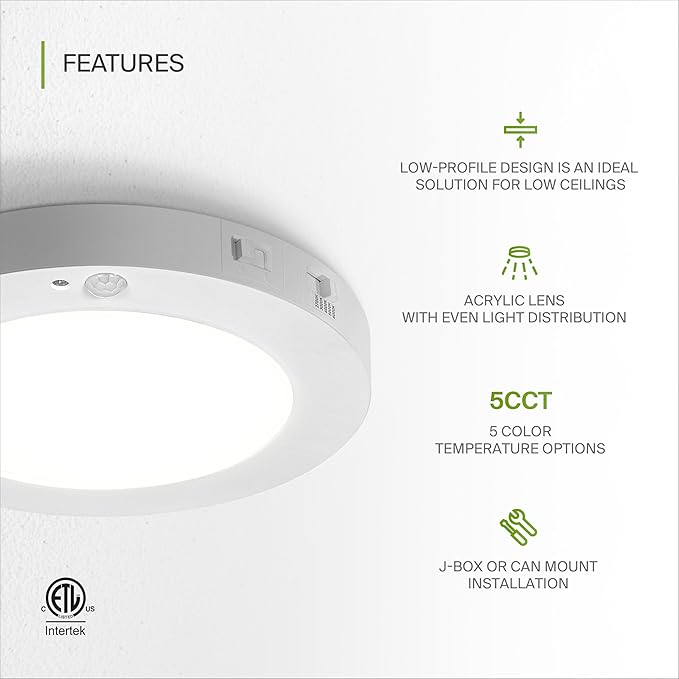 ASD LED 7" Round Flush Mount Ceiling Light Fixture, Low Profile Surface (12 Pack)