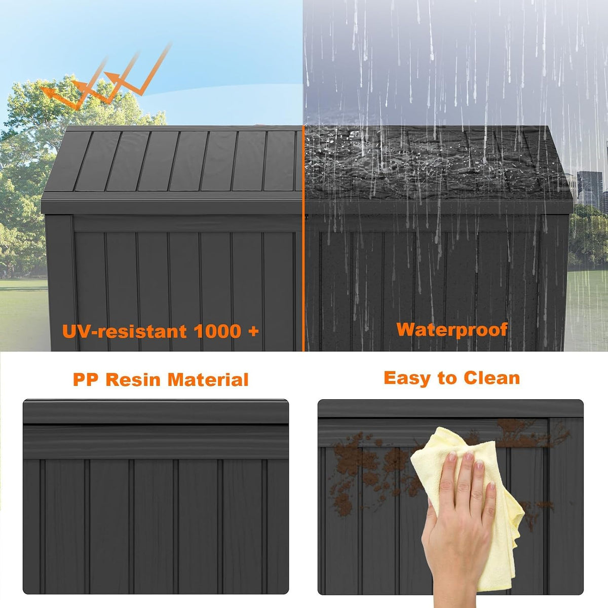 patiozen 155 gallon deck boxes waterproof storage box showing dimensions