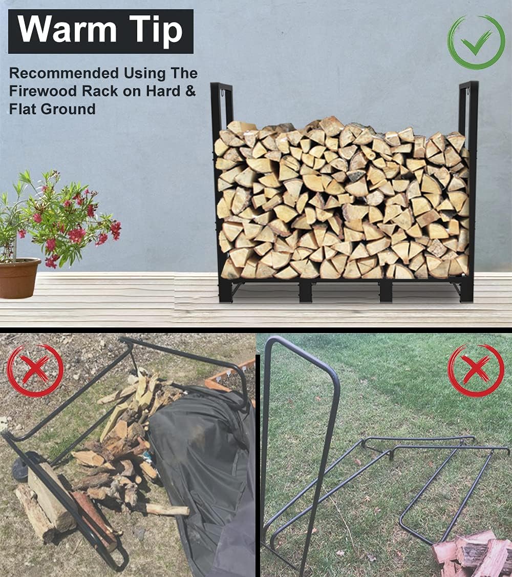 koutemie firewood rack outdoor 4 ft, fire wood showing dimensions