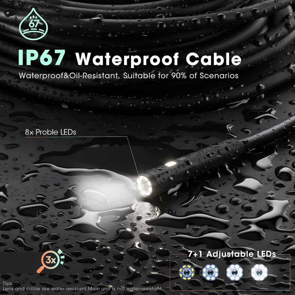 50ft triple lens endoscope camera,5" sewer drain pipe on a desk or shelf