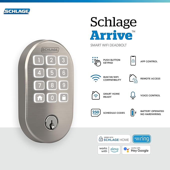 Schlage Arrive WiFi Deadbolt Smart Lock, Keyless Entry Door Lock