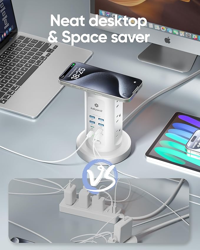 Kakyanill 115W USB Charging Station, Surge Protector Power Strip Tower