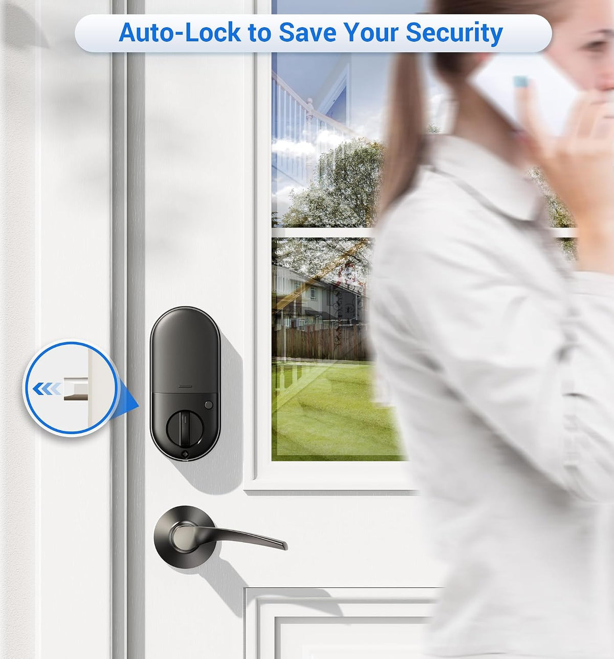 veise rz07b fingerprint smart lock with 2 lever, close-up detail