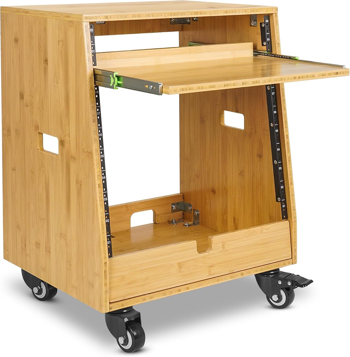 Sound Town DIY Solid Carbonized Bamboo Slanted 10U Studio Rack,