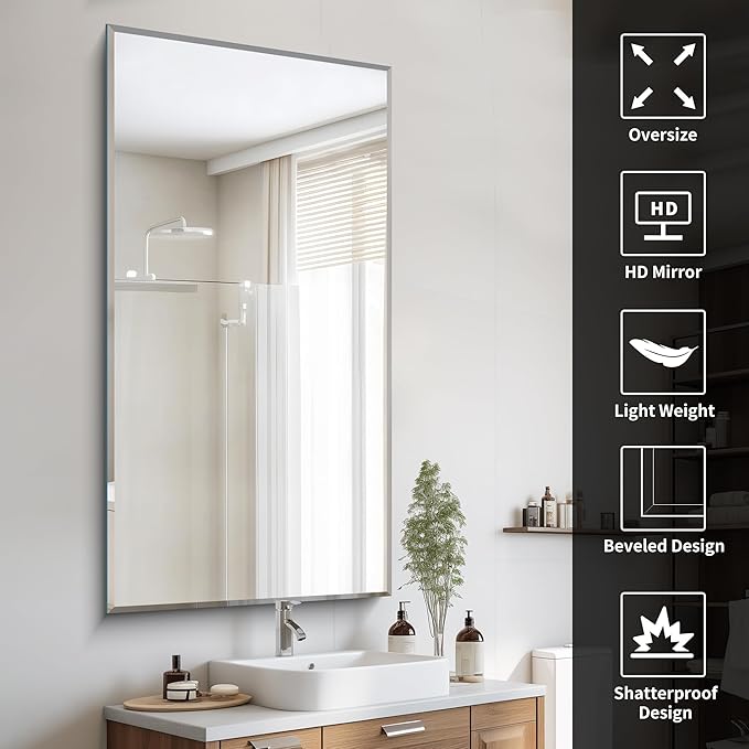 CILIBER Beveled Bathroom Mirror, 30x60 Large Frameless Mirrors