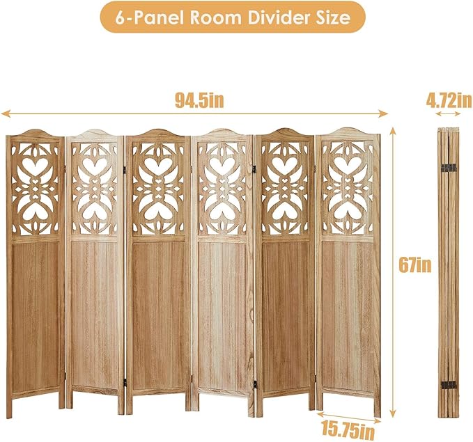 ALeesing 6 Panel Room Divider Fully Assembled, Carved Room Dividers and Folding