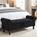 55" Corduroy Storage Ottoman Bench, Queen Bed, Black