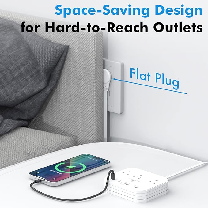 TRAVEL DEPOT Cruise Essentials Flat Plug Power Strip, Durable 5 ft Extension