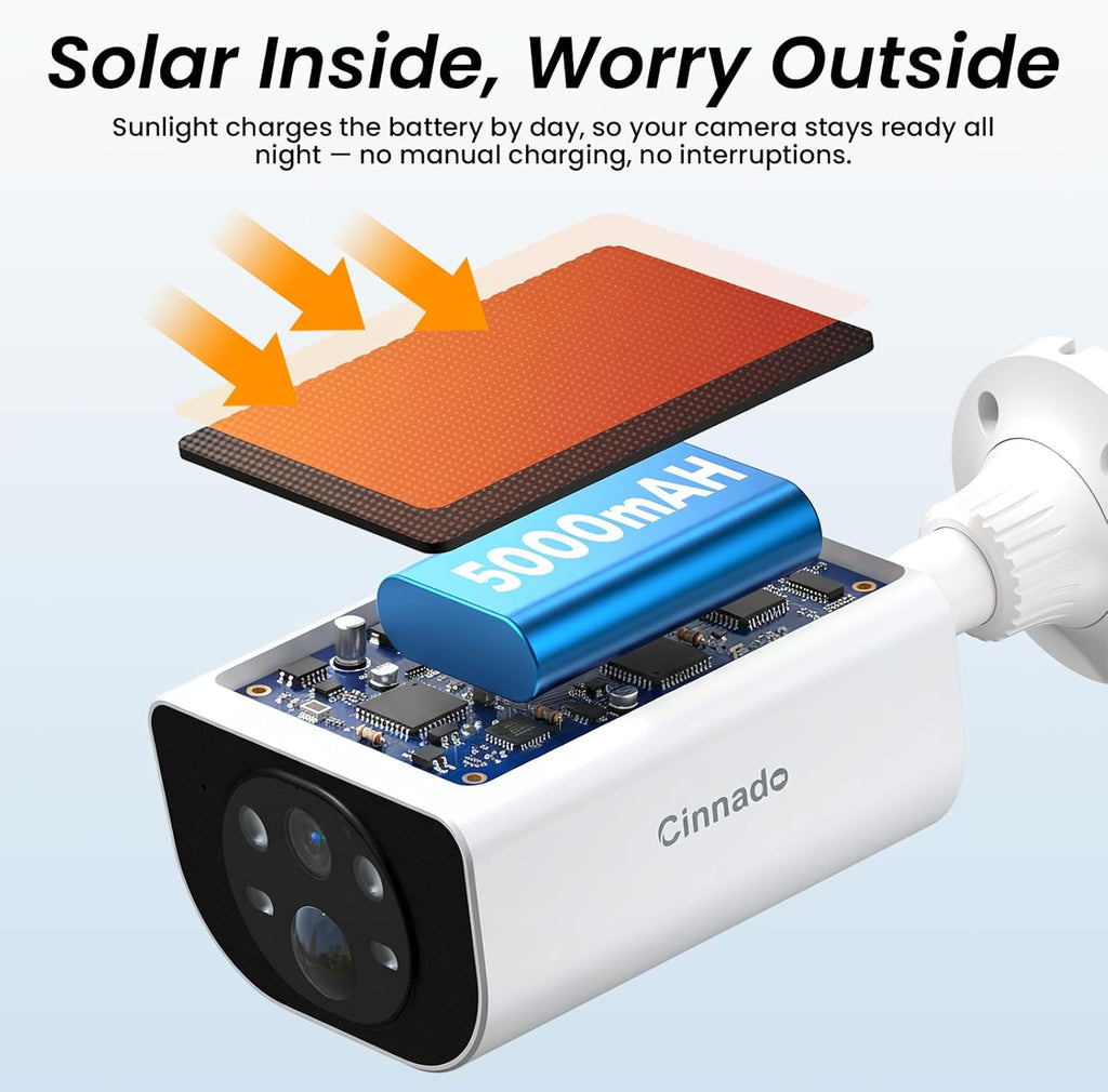 cinnado security cameras wireless outdoor integrated solar panel, side view