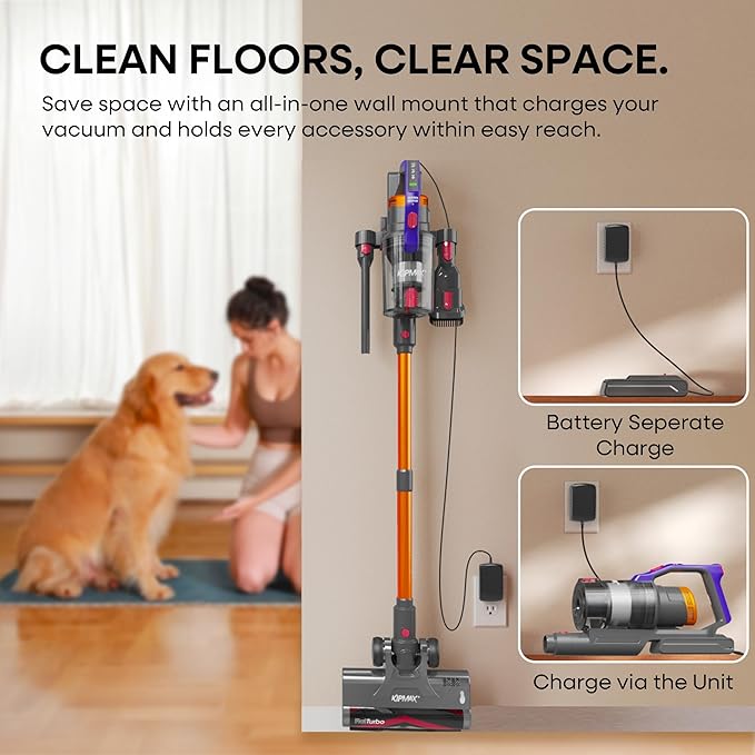 KIPMAX Cordless Vacuum Cleaner, 50KPa 550W Stick Vacuum