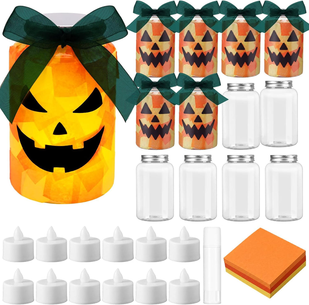 Qinyoung 12 Pcs Halloween Jack-o-lantern Crafts Pumpkin Mason Jars with LED