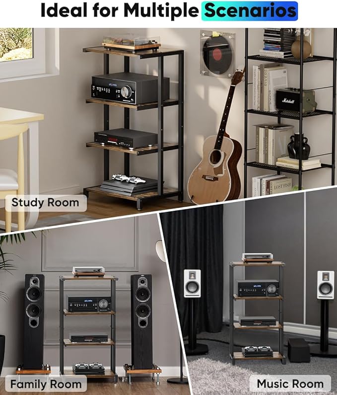 Ardier 4-Tier Wooden Media Stand, AV Media Stand Corner Shelf