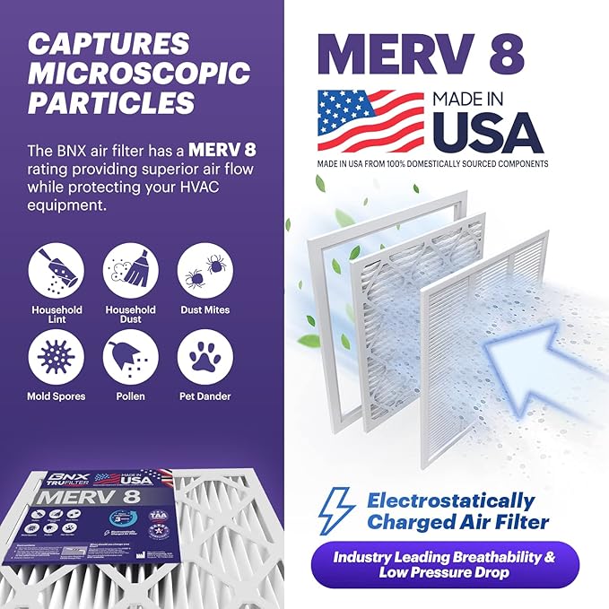 BNX TruFilter 20x25x1 Air Filter MERV 8 (4 Pack)