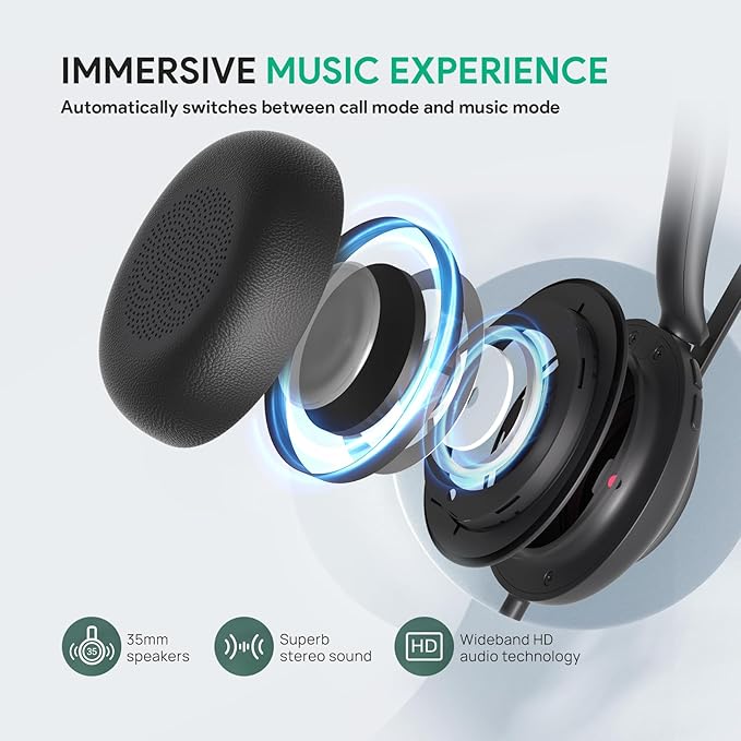Yealink UH35 USB Headset for PC, Wired Headphones