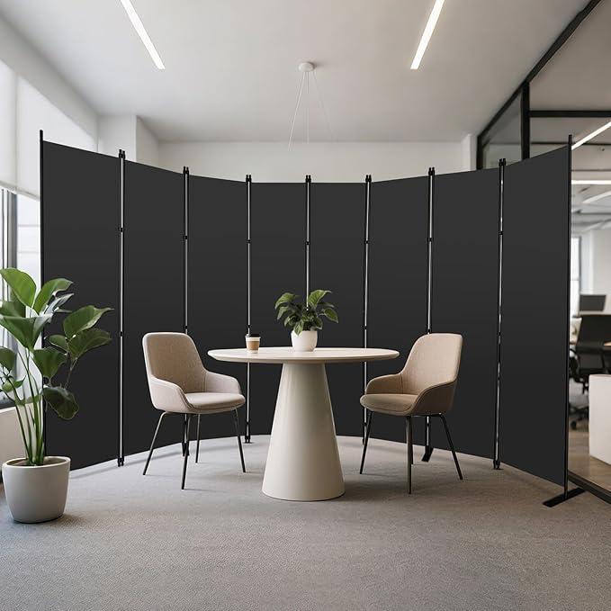 MAYOLIAH 8-Panel Black Room Divider 6ft Tall Folding Privacy Screen Portable