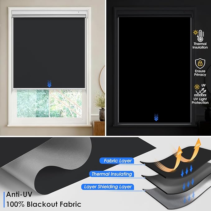 Motorized Roller Blinds with Remote Control & Solar Panel