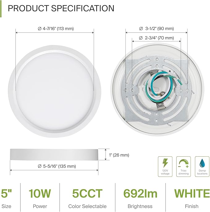 ASD LED 5" Round Flush Mount Ceiling Light Fixture, Low Profile Surface (12 Pack)