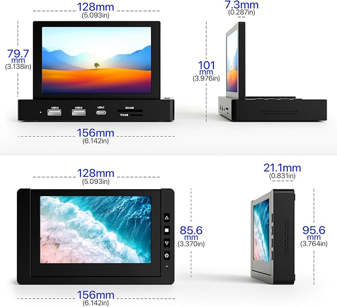 5-Inch Mini Monitor with USB HUB & Raspberry Pi Mount Holes, Type-C One-Cable