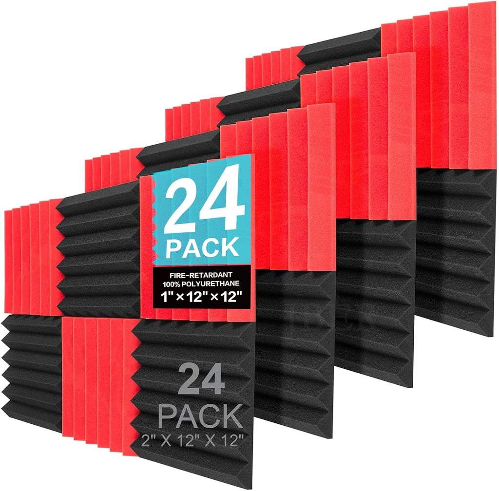 JBER 24 Pack Red and Charcoal Acoustic Panels Studio Foam Wedges Fireproof