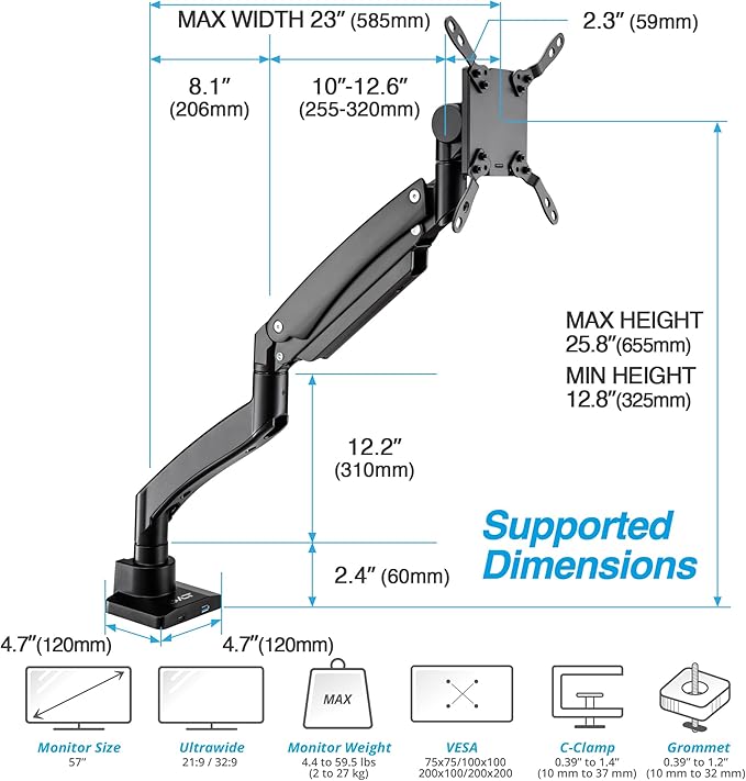 AVLT Single 17"-57" Super Ultrawide Monitor Arm