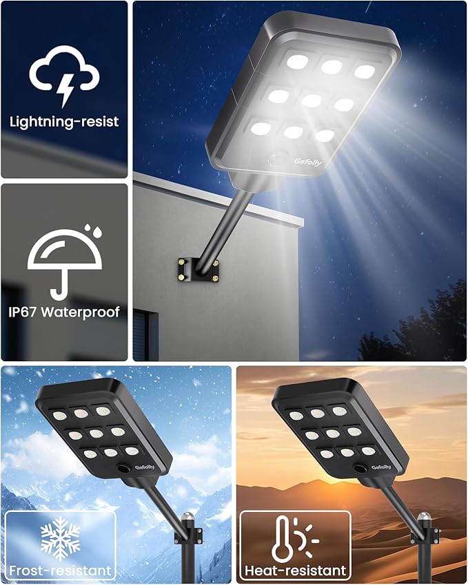 Gefolly G-9000W Solar Street Light Outdoor, Wide Angle Commercial Parking Lot