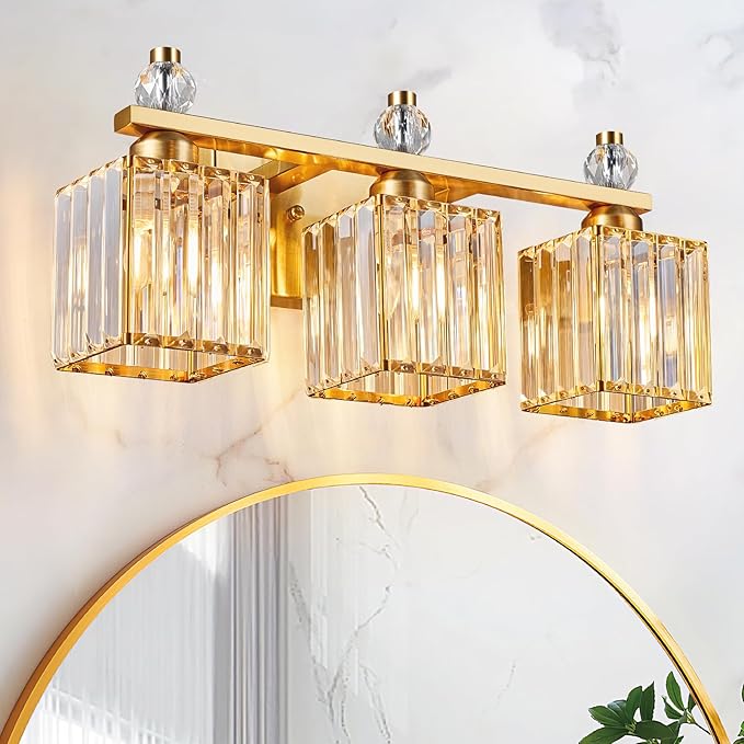 FDPBY Bathroom Vanity Lights 3-Light Modern Crystal Vanity Light Gold Bathroom