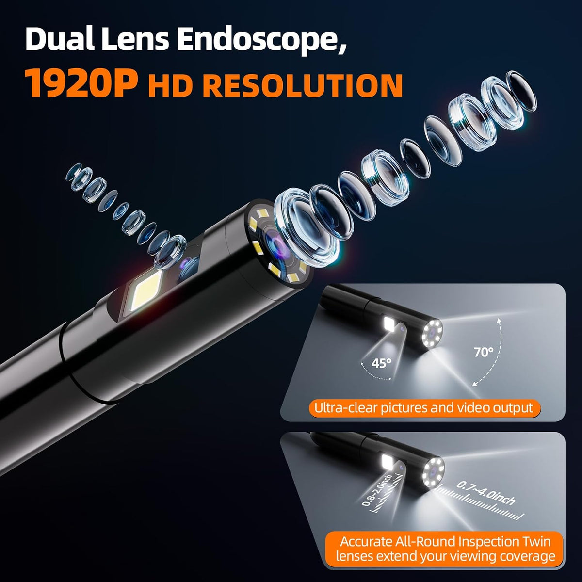 Daxiongmao Endoscope Camera with Light, 1920P HD Borescope