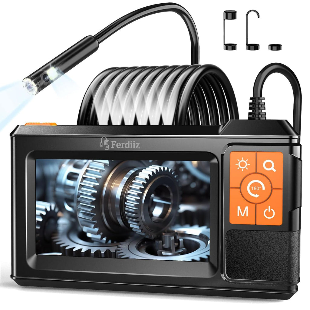 Dual-Lens Endoscope with Light, Endoscope Camera with Light with 4.3" IPS Screen,1920P HD with 8 LED Lights,16.4ft Semi-Rigid Cable and Back LED Light,IP67 Waterproof Endoscope Cool Gadgets for Men