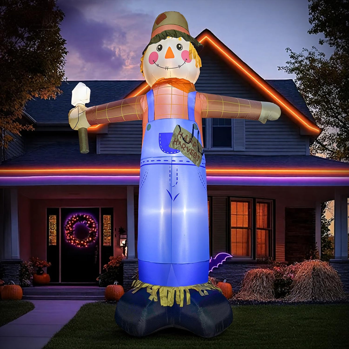 12FT Giant Inflatables Scarecrow Decorations, Fall Harvest Inflatable Yard Decor, Scarecrow Blow Up Yard Decorations for Halloween Thanksgiving Fall Autumn Harvest Lawn Garden